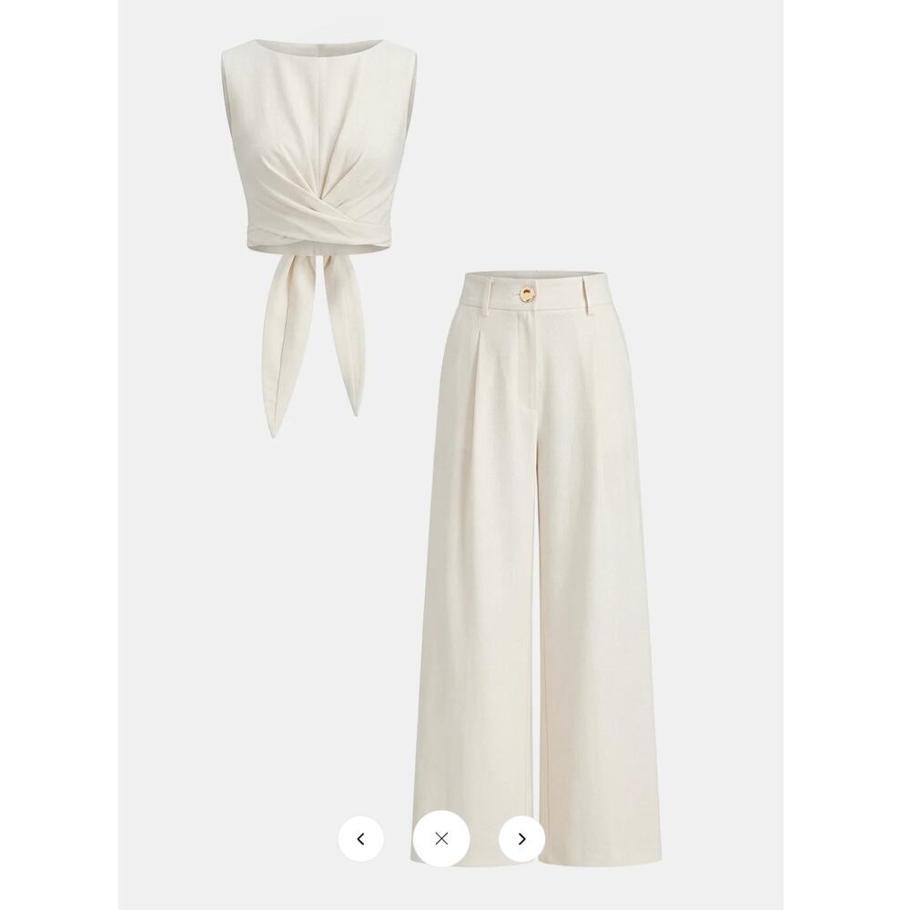 NWT Commense Cross-Tie Crop Top & Wide-Leg Pants Set Sz M